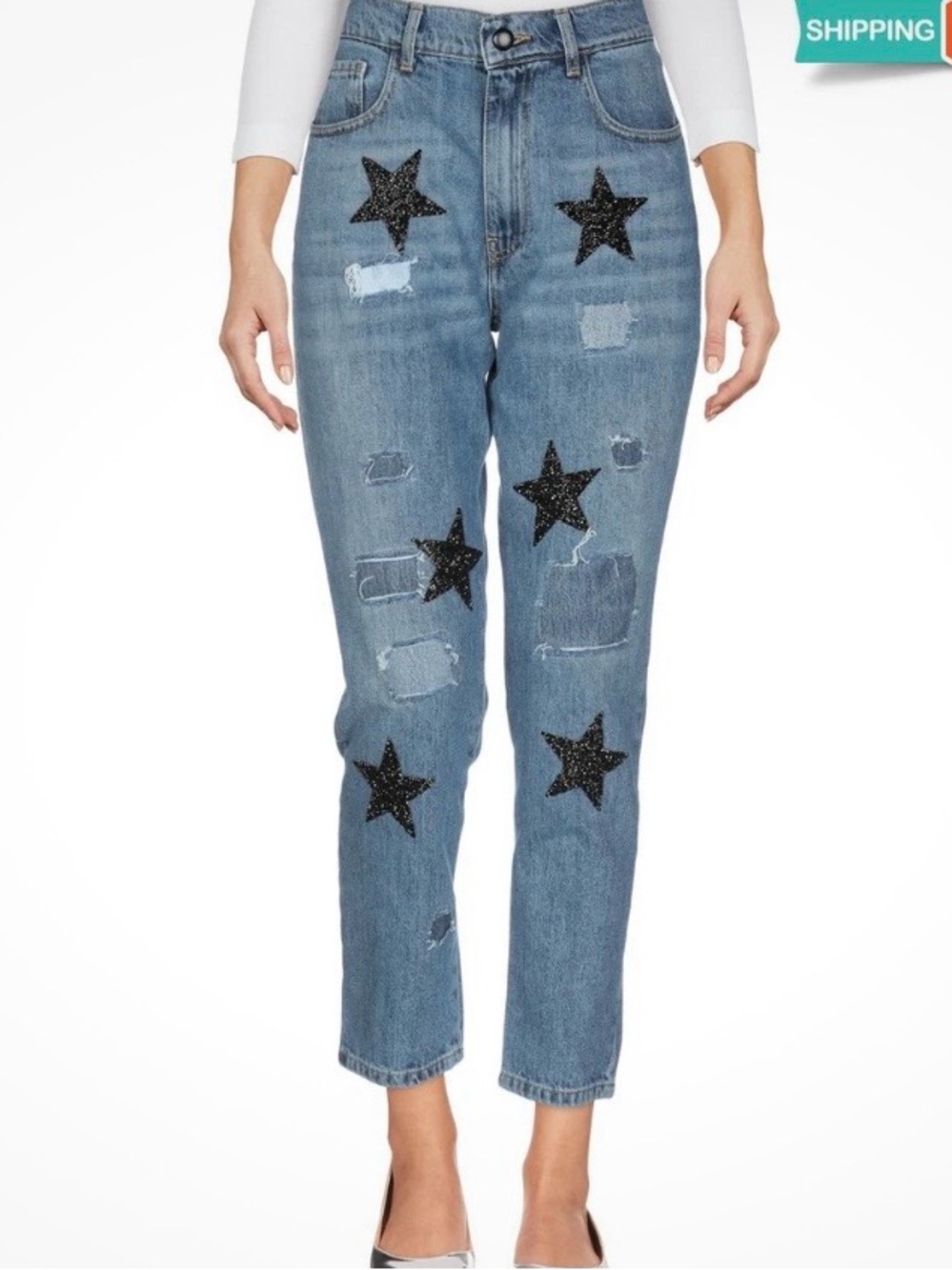 History Repeats High-Rise Blue Rhinestone Star Jeans Limited Edition Size S